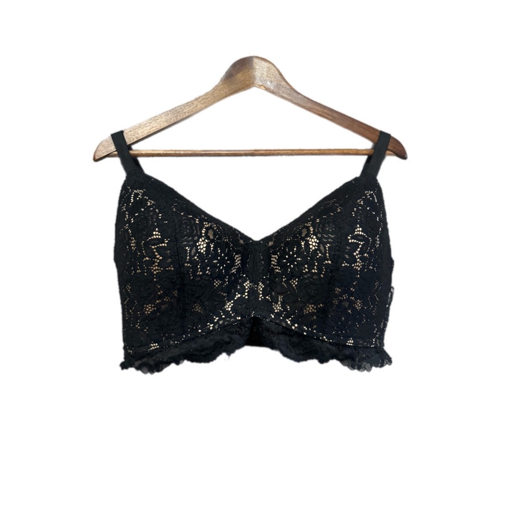 Aerie‎ Lace Bralette Women 40DD Black Excellent Longline Wireless Plunge Floral